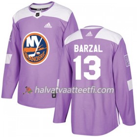 Miesten NHL New York Islanders Pelipaita Mathew Barzal 13 Adidas 2017-2018 Violetti Fights Cancer Practice Authentic